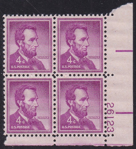 # 1036a (1954) Lincoln, Dry - PB, LR #26123, MNH [4]