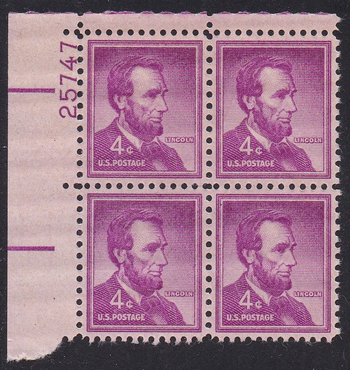 # 1036a (1954) Lincoln, Dry - PB, UL #25747, XF MNH [10]