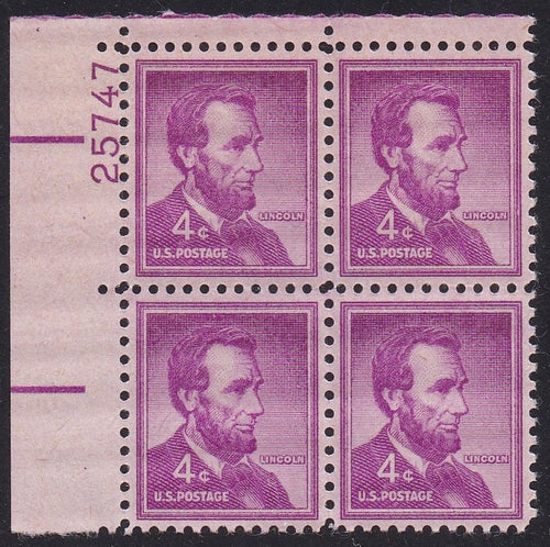 # 1036a (1954) Lincoln, Dry - PB, UL #25747, XF MNH [8]