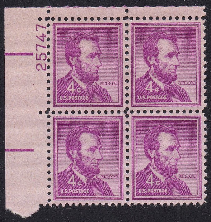 # 1036a (1954) Lincoln, Dry - PB, UL #25747, XF MNH [9]