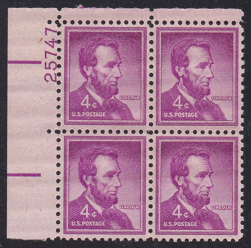 # 1036a (1954) Lincoln, Dry - PB, UL #25747, MNH [3]