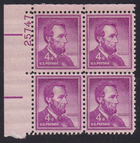# 1036a (1954) Lincoln, Dry - PB, UL #25747, MNH [6]