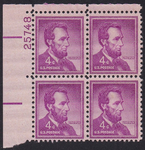 # 1036a (1954) Lincoln, Dry - PB, UL #25748, MNH [1]