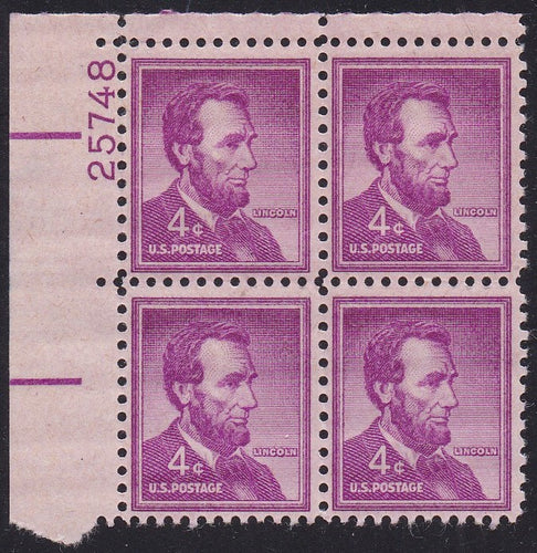 # 1036a (1954) Lincoln, Dry - PB, UL #25748, MNH [2]