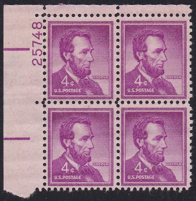 # 1036a (1954) Lincoln, Dry - PB, UL #25748, MNH [2]