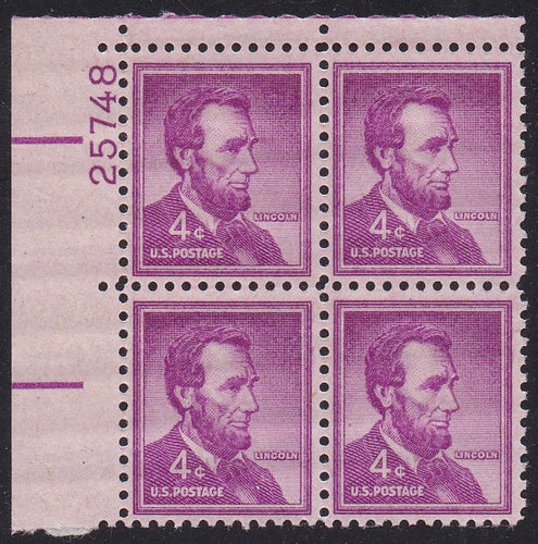 # 1036a (1954) Lincoln, Dry - PB, UL #25748, MNH [4]