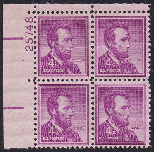 # 1036a (1954) Lincoln, Dry - PB, UL #25748, MNH [6]