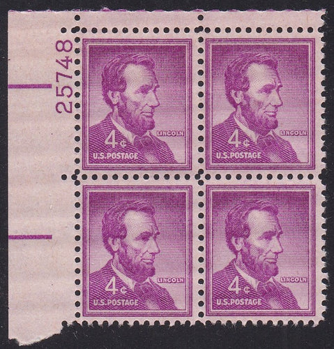 # 1036a (1954) Lincoln, Dry - PB, UL #25748, MNH [7]