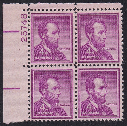 # 1036a (1954) Lincoln, Dry - PB, UL #25748, MNH [8]