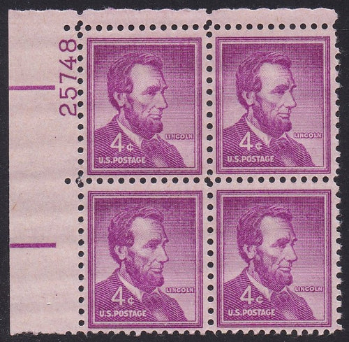 # 1036a (1954) Lincoln, Dry - PB, UL #25748, MNH [9]