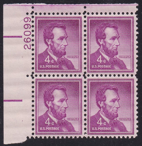 # 1036a (1954) Lincoln, Dry - PB, UL #26099, MNH [4]