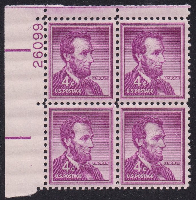 # 1036a (1954) Lincoln, Dry - PB, UL #26099, MNH [4]