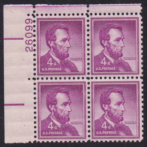 # 1036a (1954) Lincoln, Dry - PB, UL #26099, MNH [6]