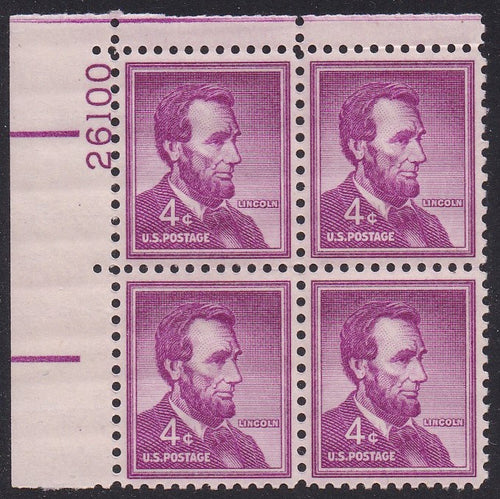 # 1036a (1954) Lincoln, Dry - PB, UL #26100, MNH [3]
