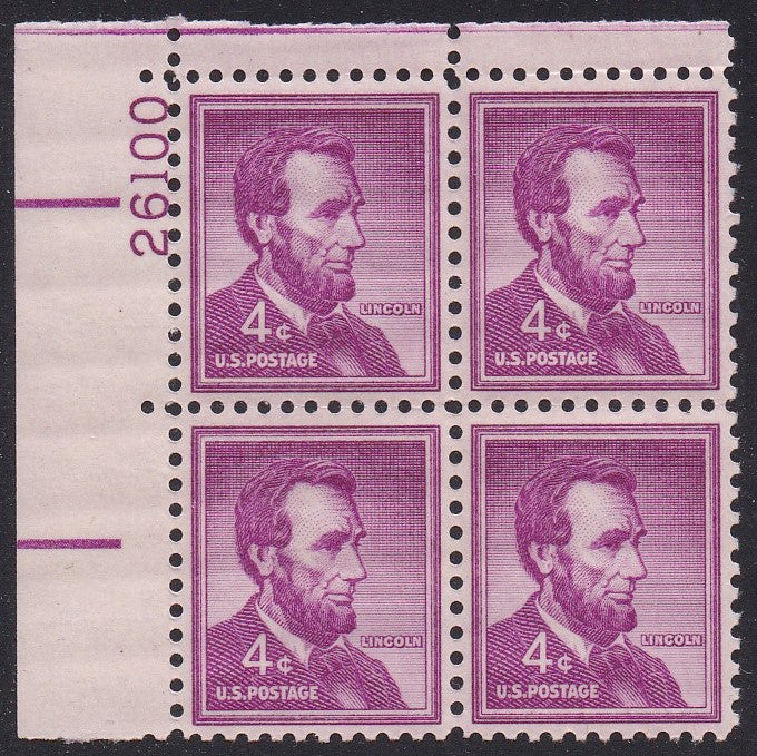 # 1036a (1954) Lincoln, Dry - PB, UL #26100, MNH [3]