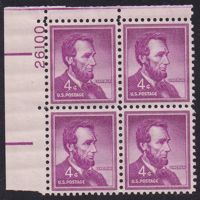 # 1036a (1954) Lincoln, Dry - PB, UL #26100, MNH [4]