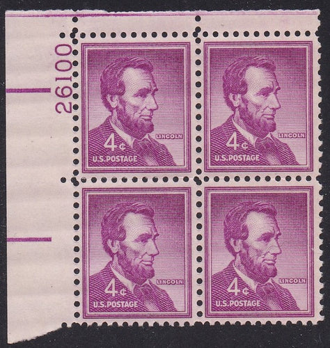 # 1036a (1954) Lincoln, Dry - PB, UL #26100, MNH [5]