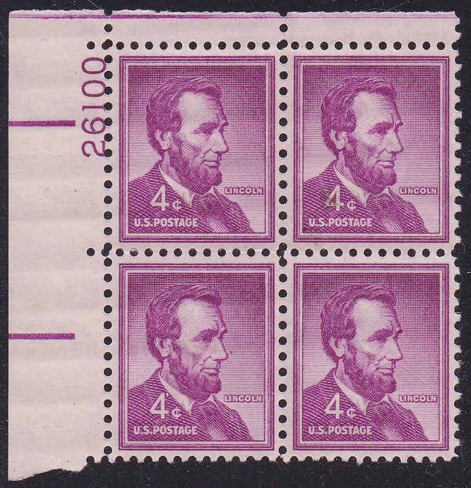 # 1036a (1954) Lincoln, Dry - PB, UL #26100, MNH [6]