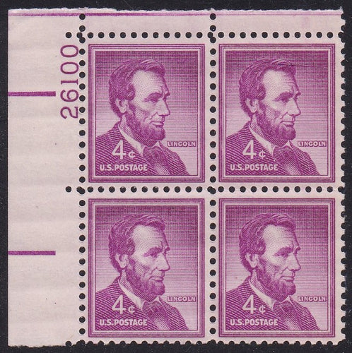 # 1036a (1954) Lincoln, Dry - PB, UL #26100, MNH [8]