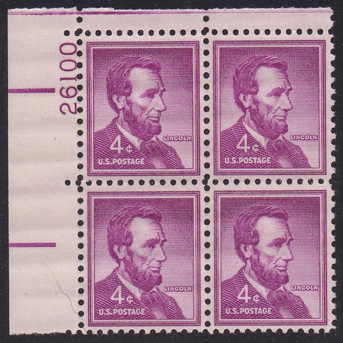 # 1036a (1954) Lincoln, Dry - PB, UL #26100, MNH [9]