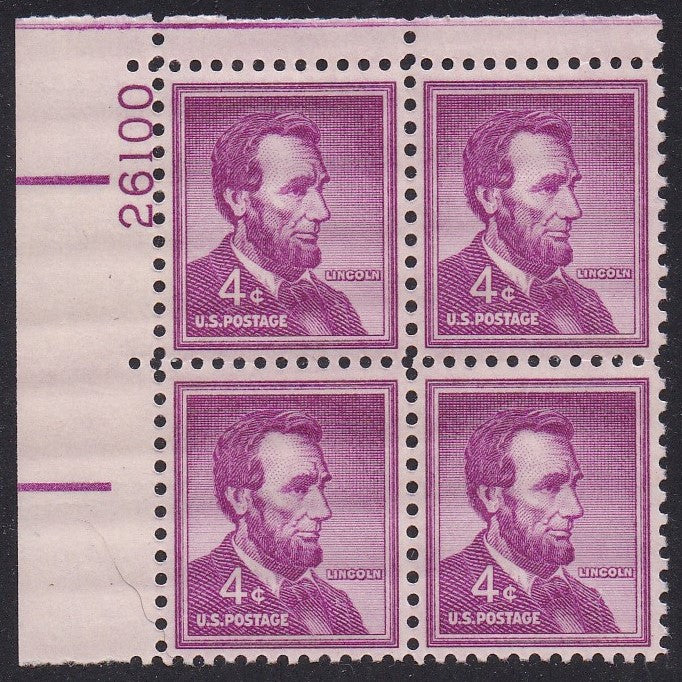 # 1036a (1954) Lincoln, Dry - PB, UL #26100, MNH [9]