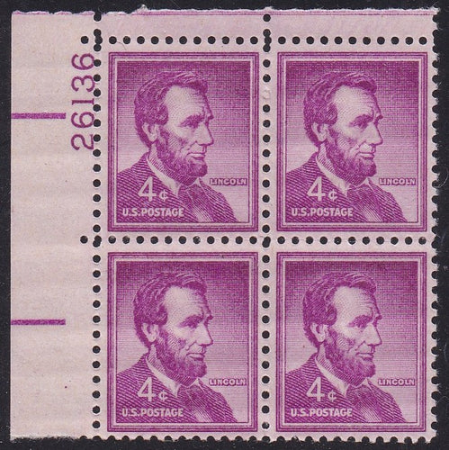 # 1036a (1954) Lincoln, Dry - PB, UL #26136, MNH [1]
