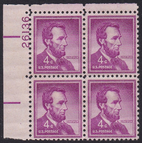 # 1036a (1954) Lincoln, Dry - PB, UL #26136, MNH [2]