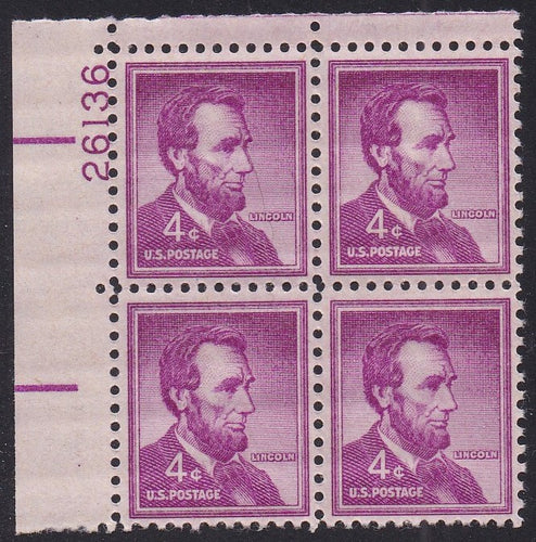 # 1036a (1954) Lincoln, Dry - PB, UL #26136, MNH [3]