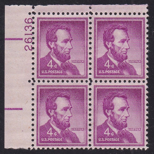 # 1036a (1954) Lincoln, Dry - PB, UL #26136, MNH [5]