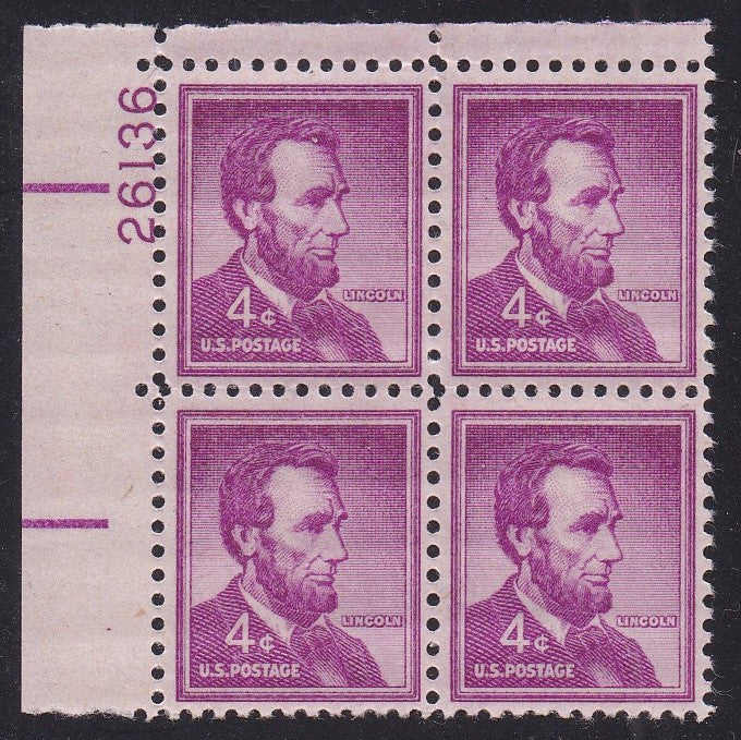 # 1036a (1954) Lincoln, Dry - PB, UL #26136, MNH [5]