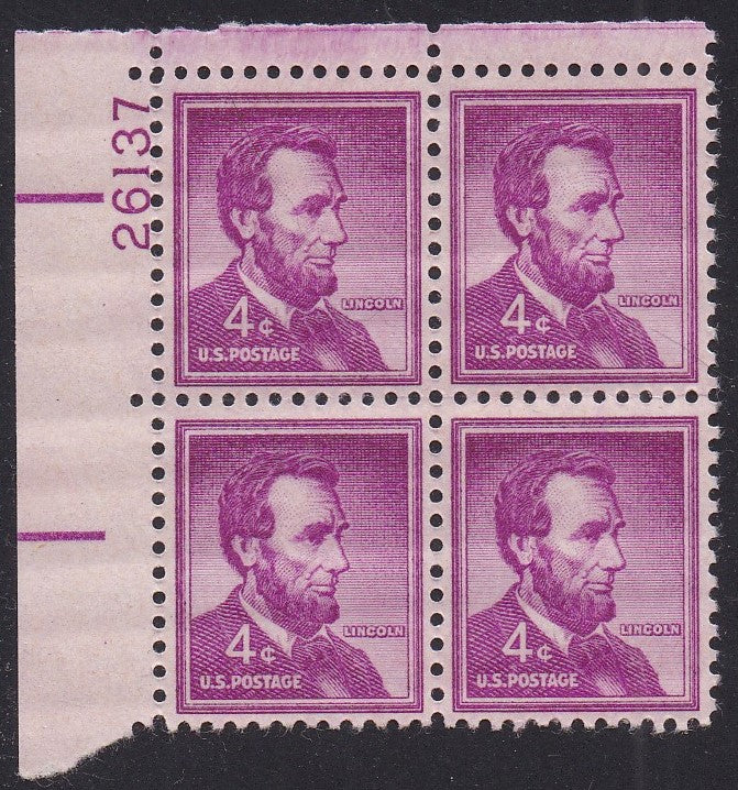 # 1036a (1954) Lincoln, Dry - PB, UL #26137, MNH [1]