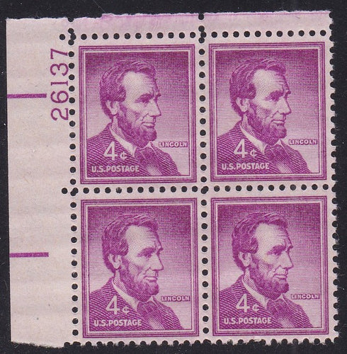 # 1036a (1954) Lincoln, Dry - PB, UL #26137, MNH [2]