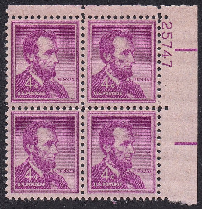 # 1036a (1954) Lincoln, Dry - PB, UR #25747, MNH [3]