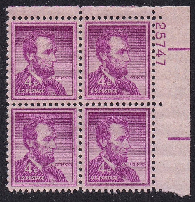 # 1036a (1954) Lincoln, Dry - PB, UR #25747, MNH [4]