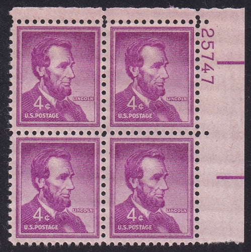 # 1036a (1954) Lincoln, Dry - PB, UR #25747, MNH [6]