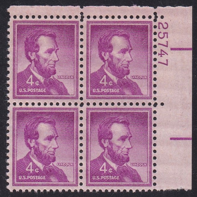 # 1036a (1954) Lincoln, Dry - PB, UR #25747, MNH [6]