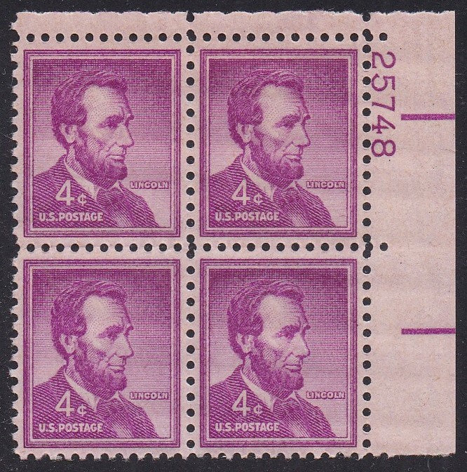 # 1036a (1954) Lincoln, Dry - PB, UR #25748, XF MNH [4]