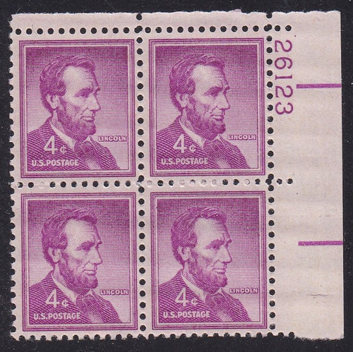 # 1036a (1954) Lincoln, Dry - PB, UR #26123, MNH [6]
