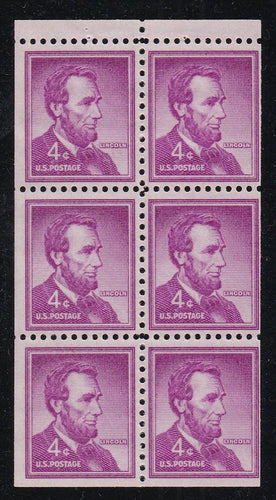 # 1036b (1958) Lincoln - Bklt pane, FVF MNH