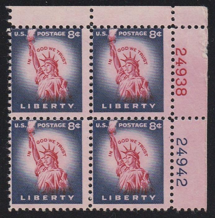 # 1041B (1954) Statue of Liberty, Rotary - PB, UR #24938/24942, VG MNH