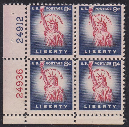 # 1041 (1954) Statue of Liberty, Flat Plate - PB, LL #24912/24936, MNH [2]