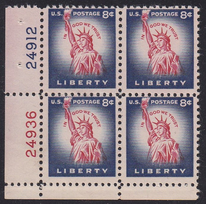 # 1041 (1954) Statue of Liberty, Flat Plate - PB, LL #24912/24936, MNH [2]