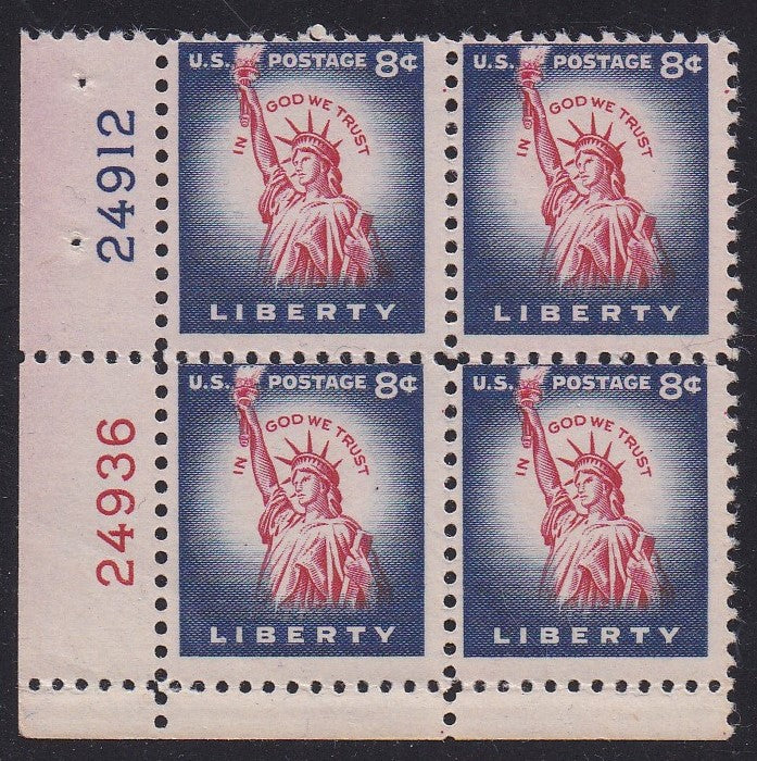 # 1041 (1954) Statue of Liberty, Flat Plate - PB, LL #24912/24936, MNH [3]