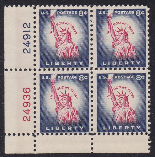 # 1041 (1954) Statue of Liberty, Flat Plate - PB, LL #24912/24936, MNH [4]