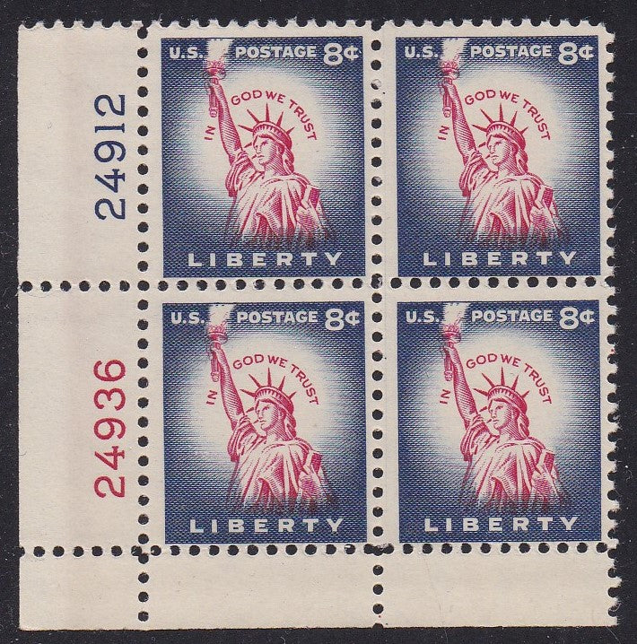 # 1041 (1954) Statue of Liberty, Flat Plate - PB, LL #24912/24936, MNH [4]