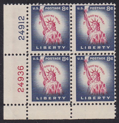 # 1041 (1954) Statue of Liberty, Flat Plate - PB, LL #24912/24936, MNH [6]