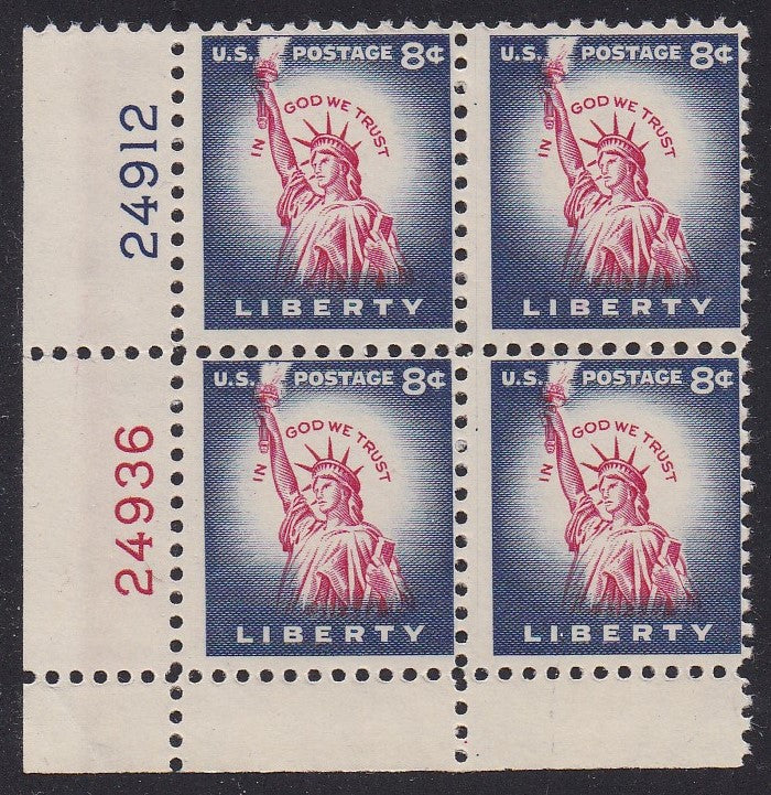 # 1041 (1954) Statue of Liberty, Flat Plate - PB, LL #24912/24936, MNH [6]