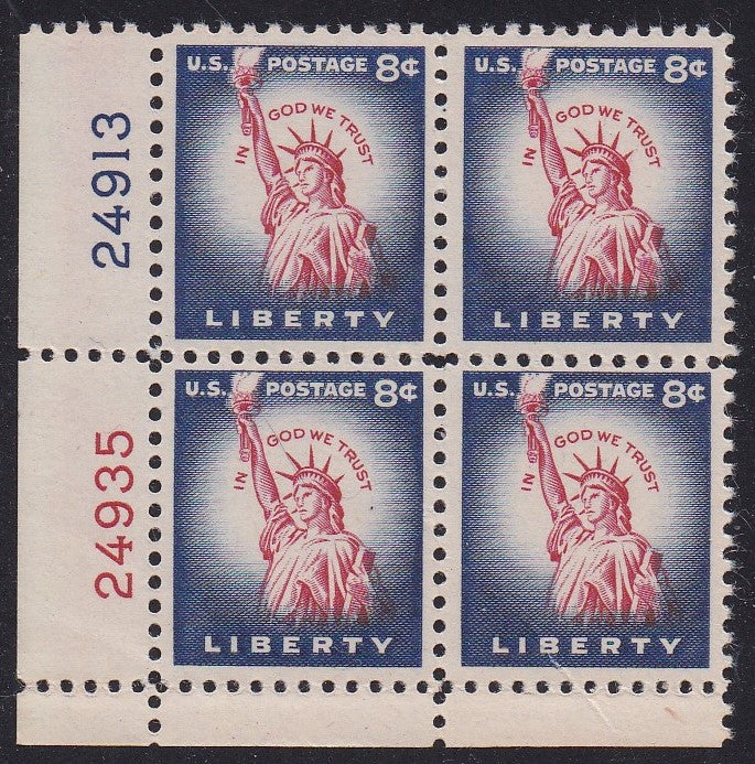 # 1041 (1954) Statue of Liberty, Flat Plate - PB, LL #24913/24935, MNH
