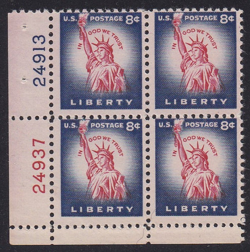 # 1041 (1954) Statue of Liberty, Flat Plate - PB, LL #24913/24937, MNH [2]