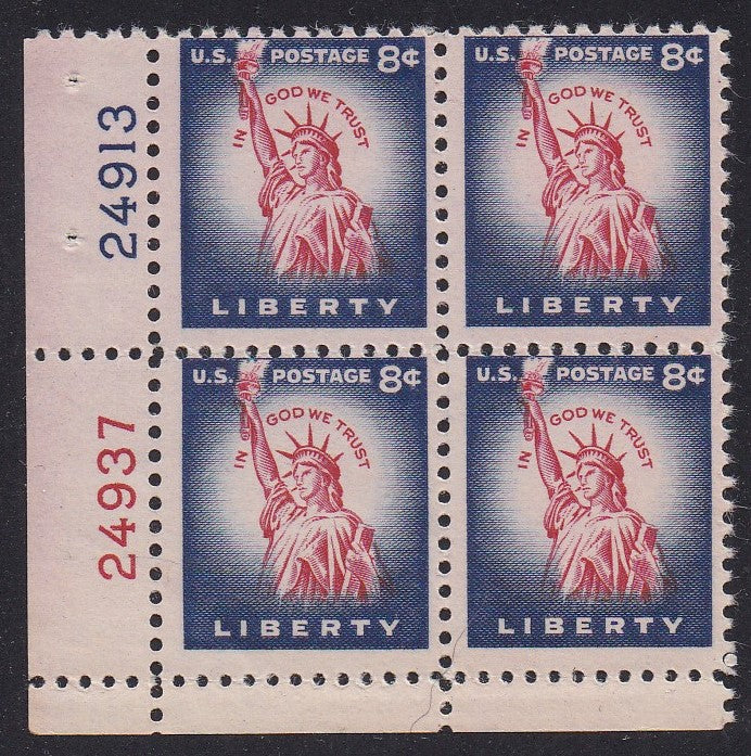 # 1041 (1954) Statue of Liberty, Flat Plate - PB, LL #24913/24937, MNH [2]